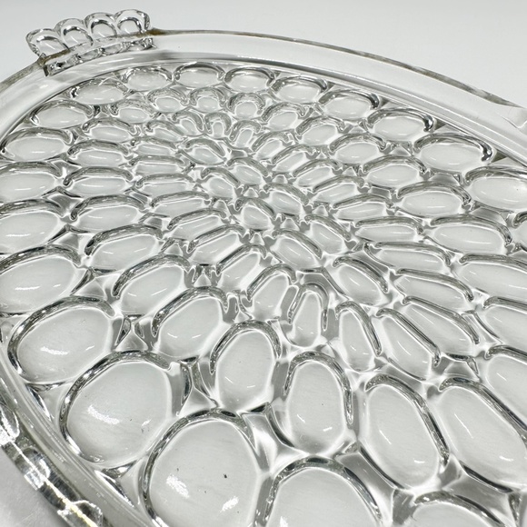 vintage Jeannette 12" Handled glass Tray Thumbprint gold trim platter glassware - Picture 2 of 11